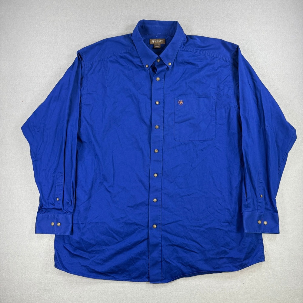 Ariat Button Down Shirt Men 2XL Blue Long Sleeve Cotton Twill Western Workwear